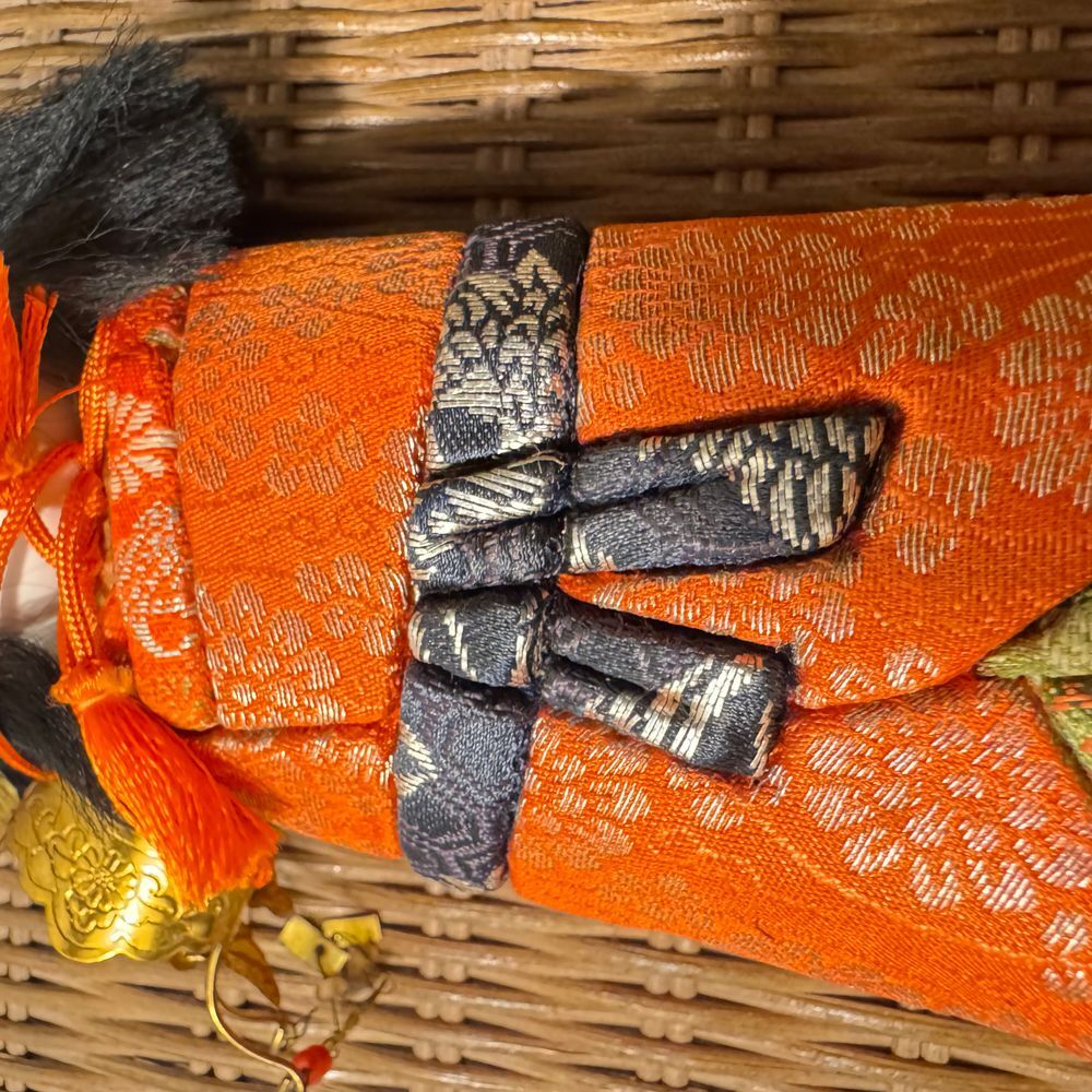 Vintage Japanese Kimekomi Doll Traditional Orange Kimono‎ Accents 7 inch 70's - Picture 4 of 15